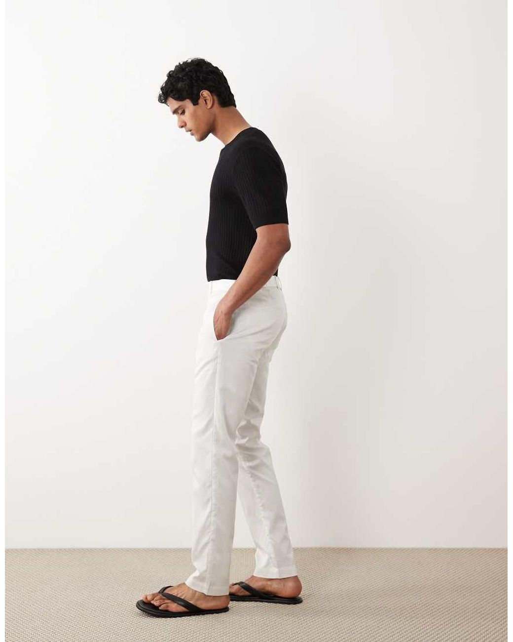 Mango White Straight Leg Pants for men