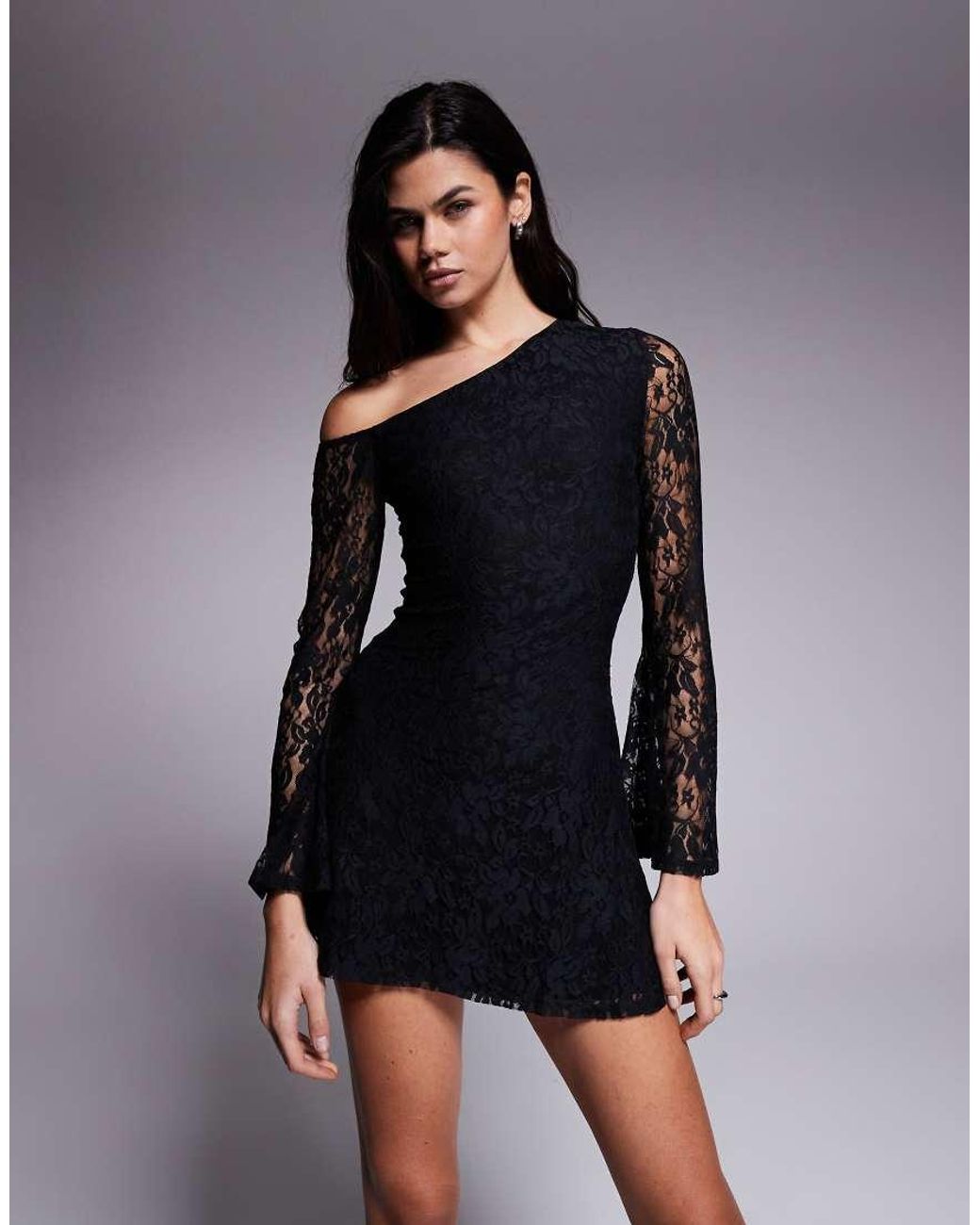 ASOS Black Lace Off Shoulder Mini Dress
