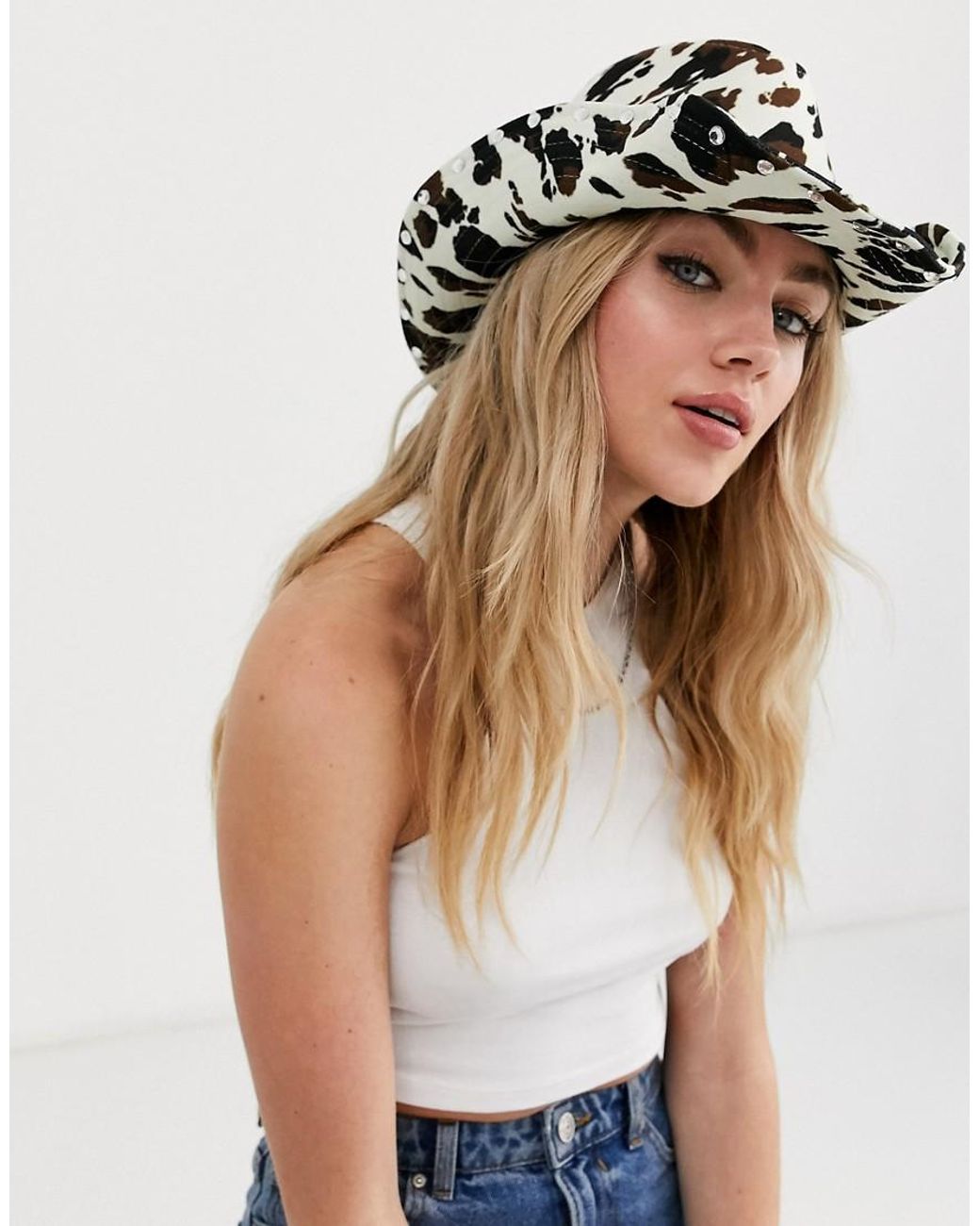 ASOS Synthetic Cow Print Cowboy Hat 