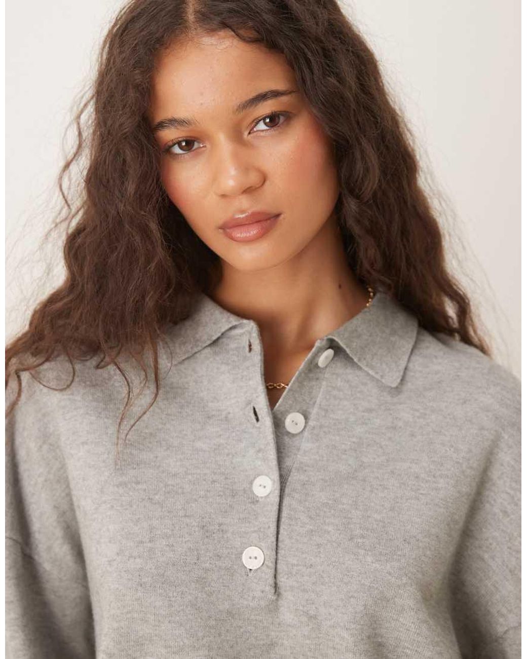 Gina Tricot Gray Long Sleeve Collar Knitted Sweater