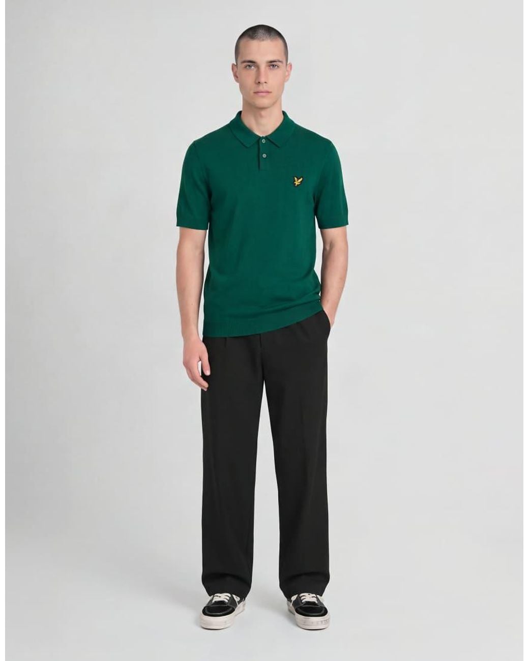 Lyle & Scott Green Mid Knits Knitted Polo Shirt for men