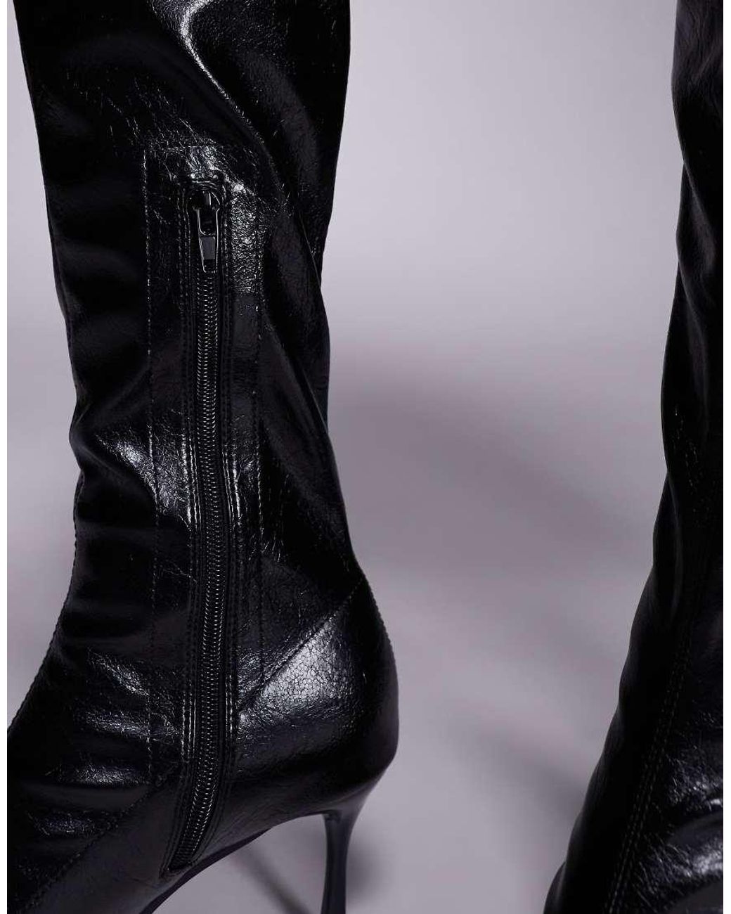 Public Desire Black Scorpion Square Toe Heeled Knee Boots