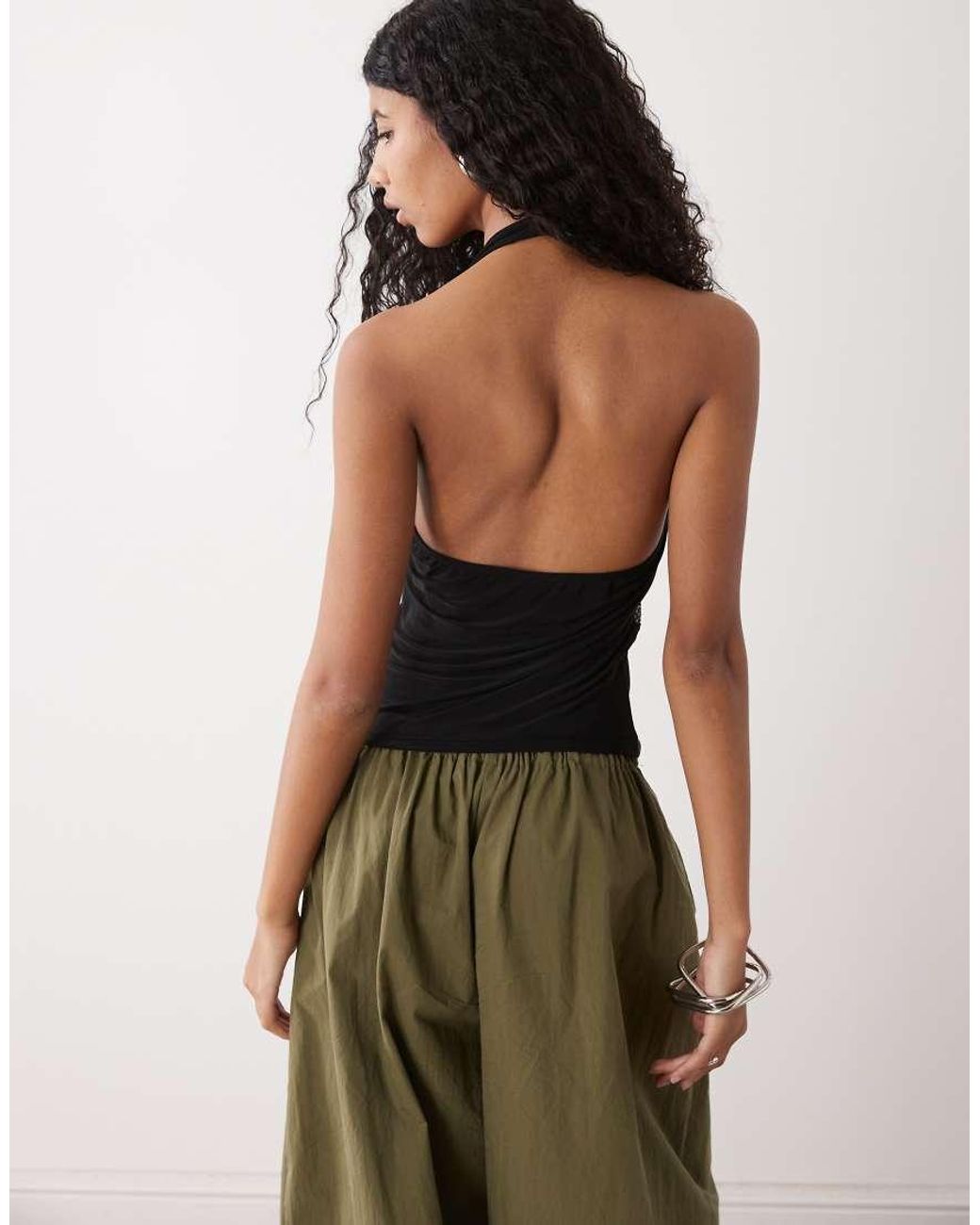 Collusion Black Cowl Halter Neck Top With Sequined Waist