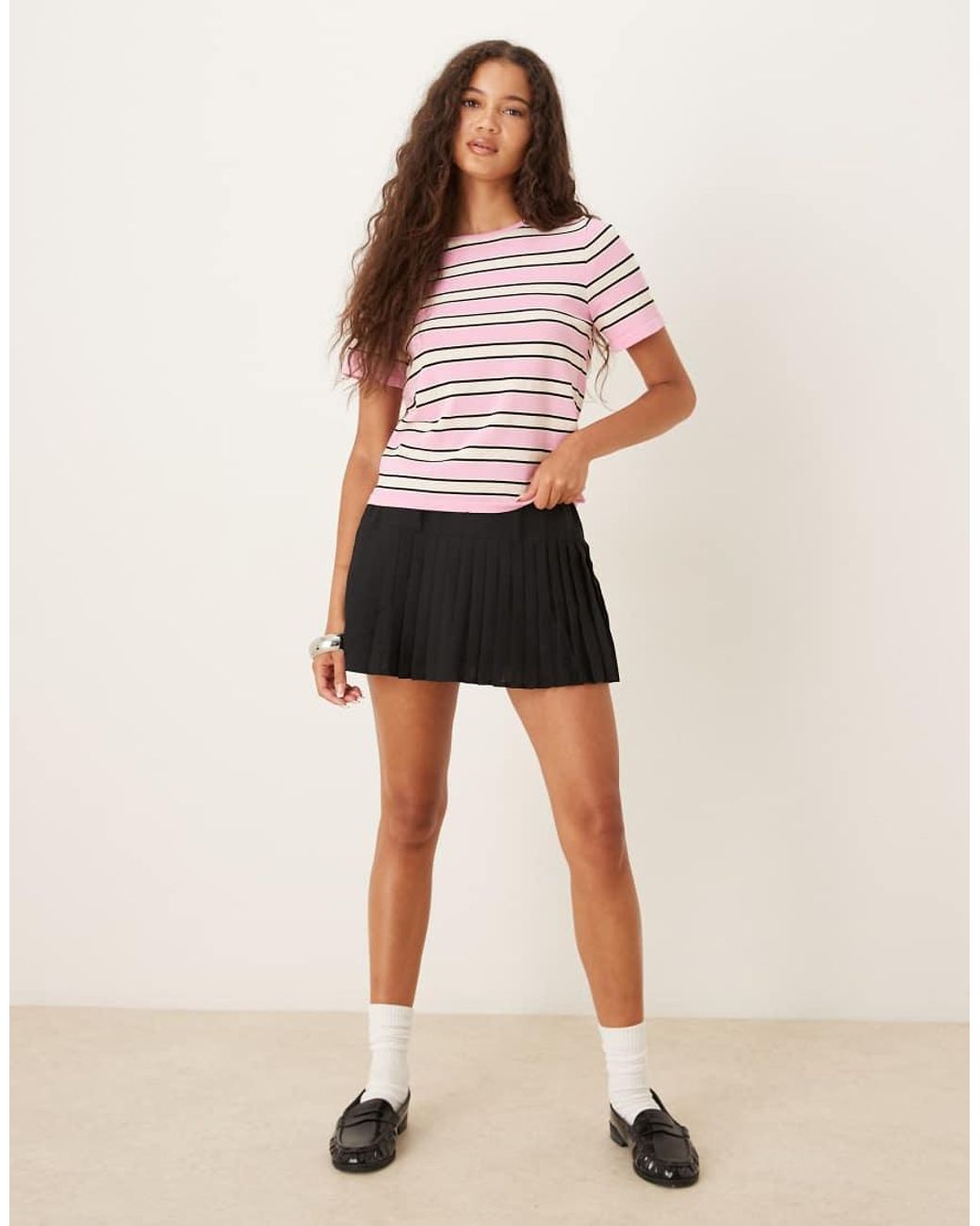 Mango Red Round Neck Slim Fit Striped Top