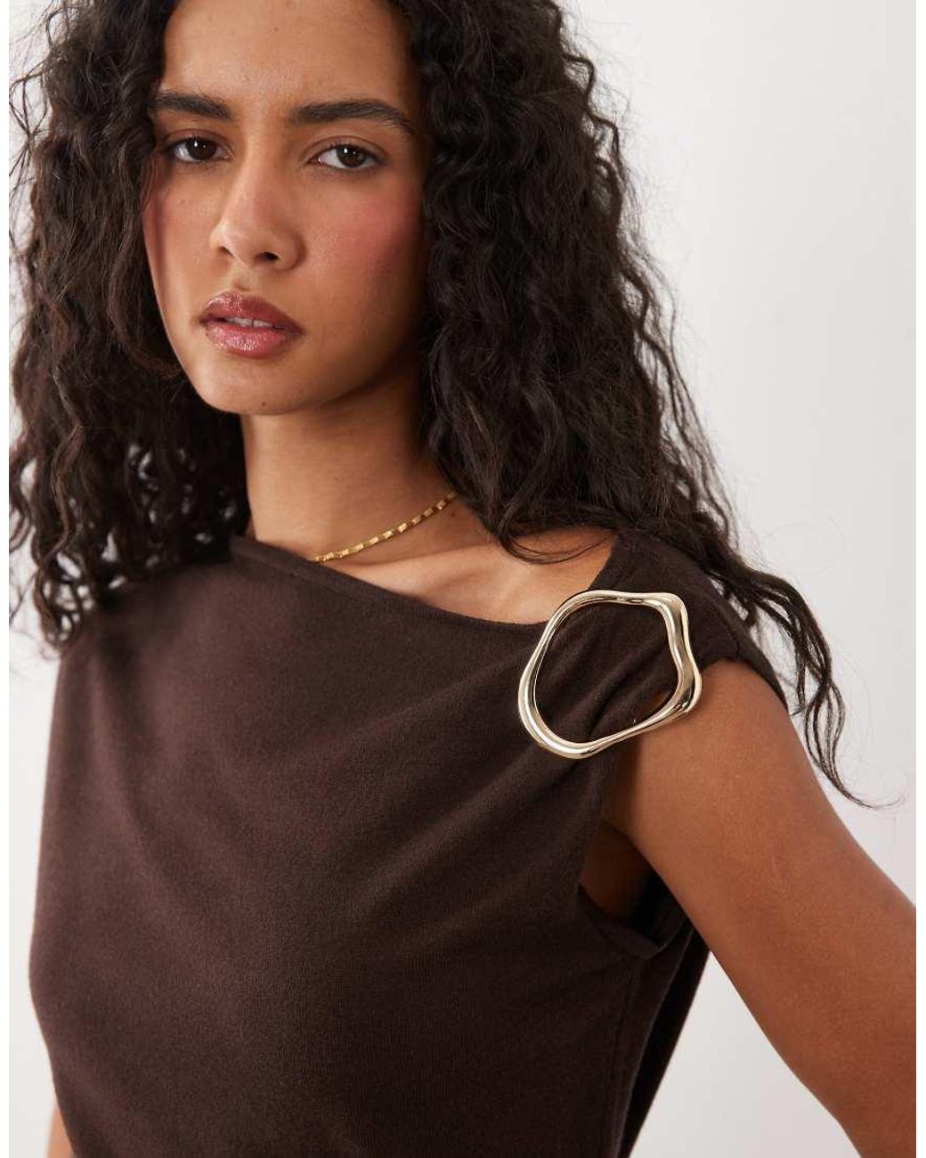 Miss Selfridge Brown Off Shoulder Dress