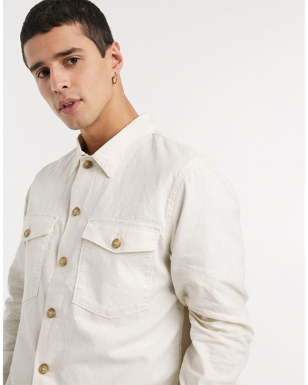 SELECTED Linen Overshirt in White for Men - Lyst