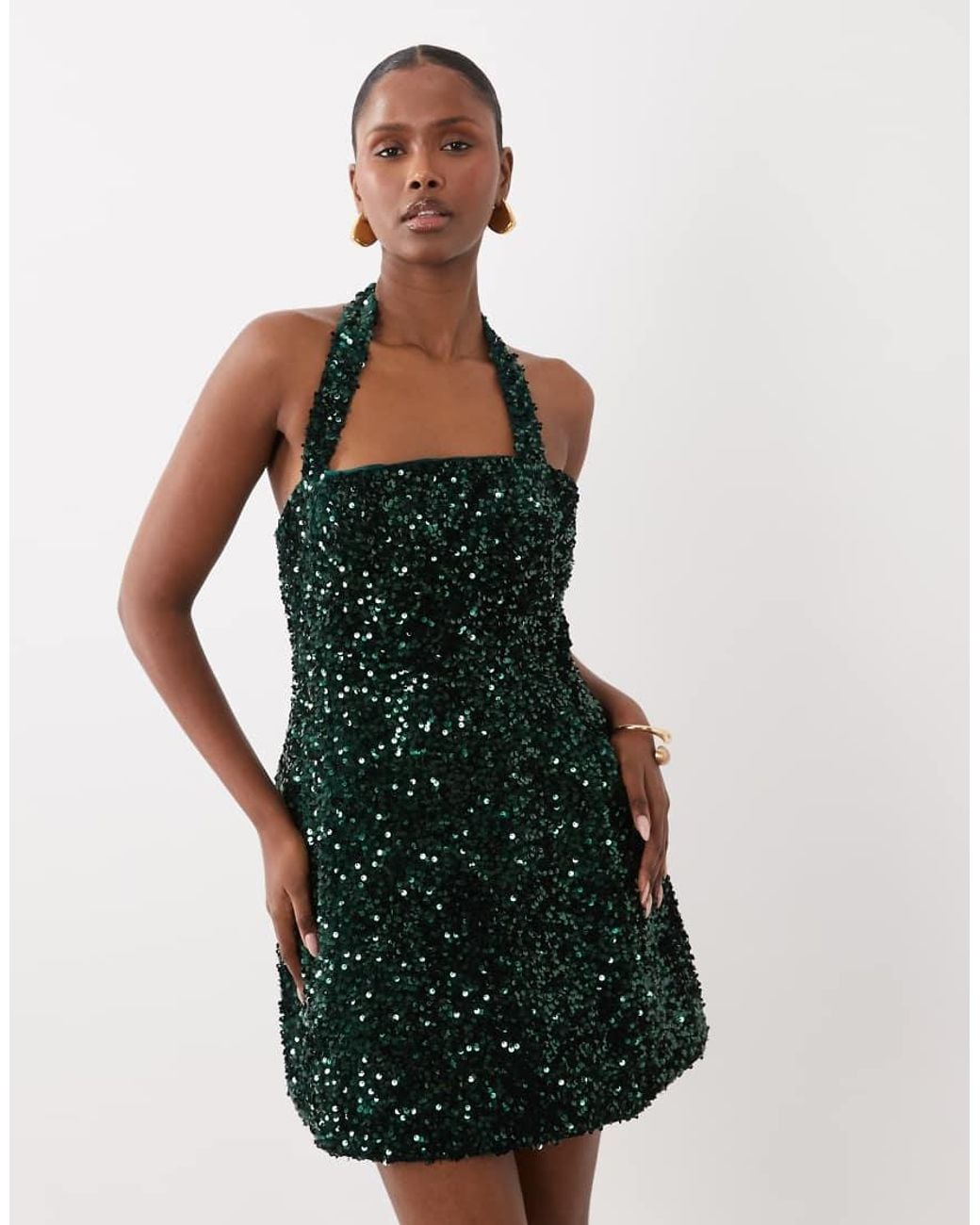 Bardot Black Sequin Halter Neck Skater Mini Dress