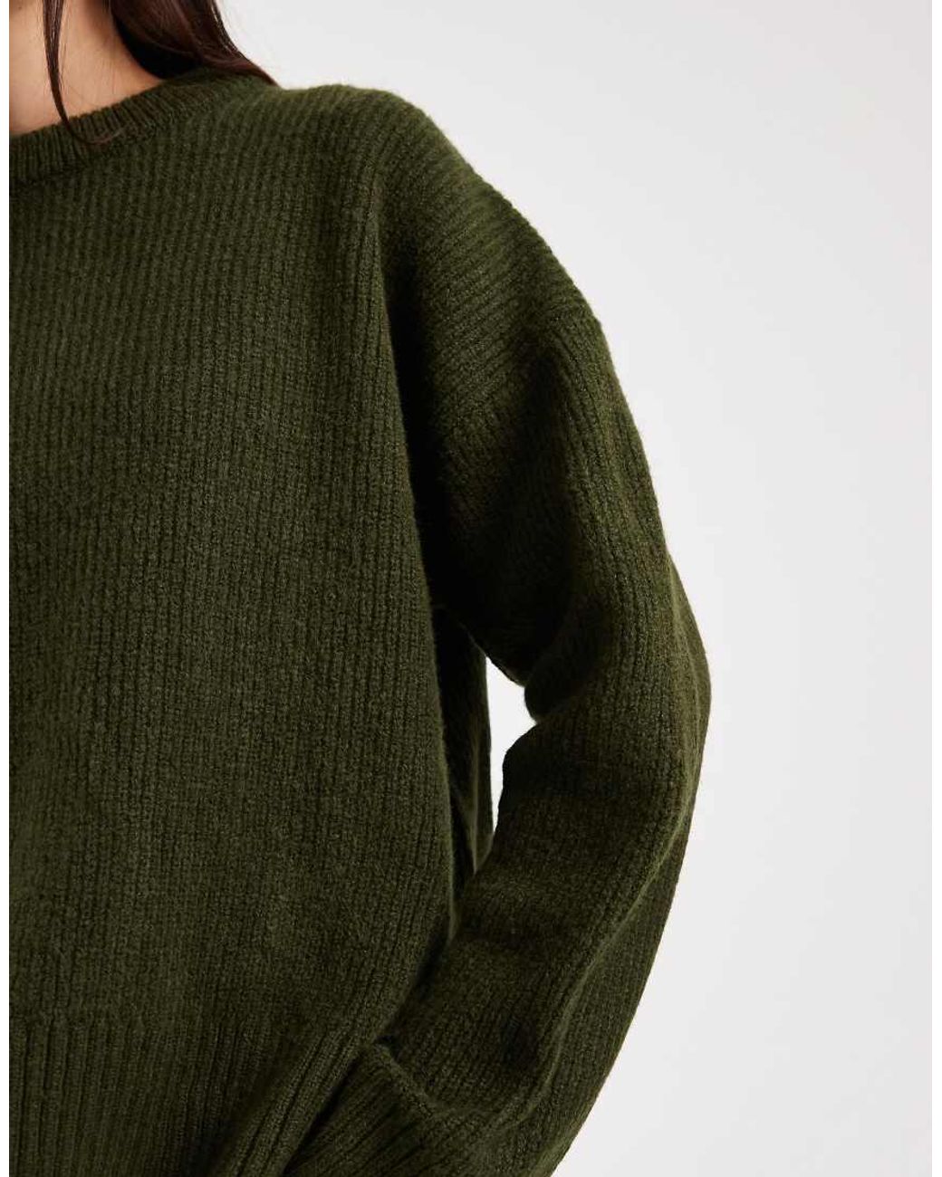 ASOS Green Knitted Crew Neck Jumper With Step Hem