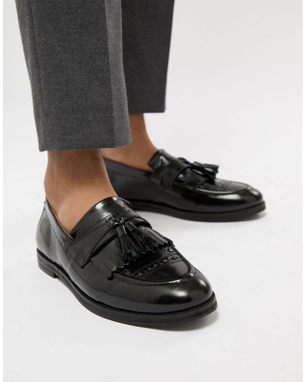 House Of Hounds Wide Fit Archer Tassel Loafers in Black for Men | Lyst