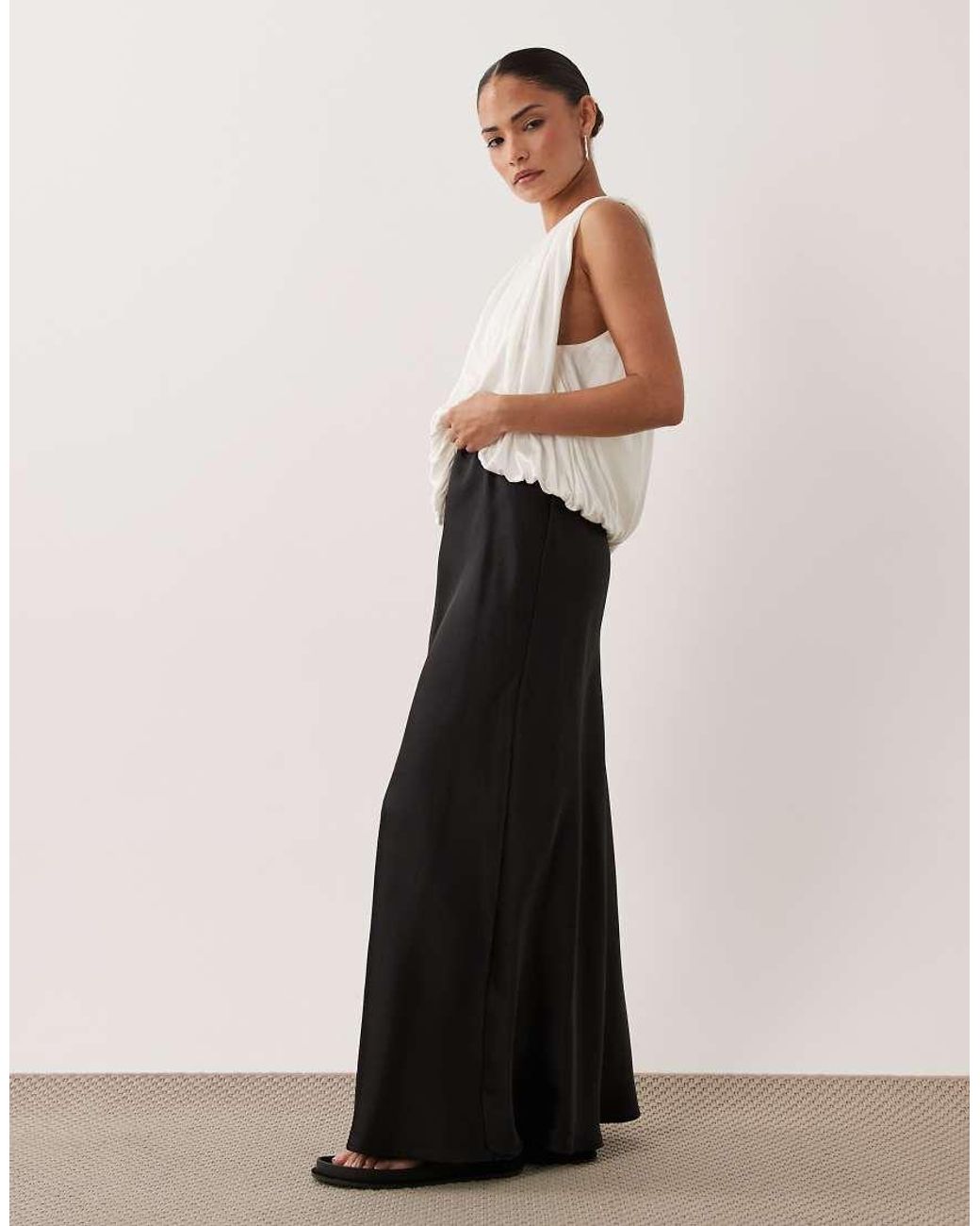 ASOS White Asos Design Petite Satin Bias Maxi Skirt