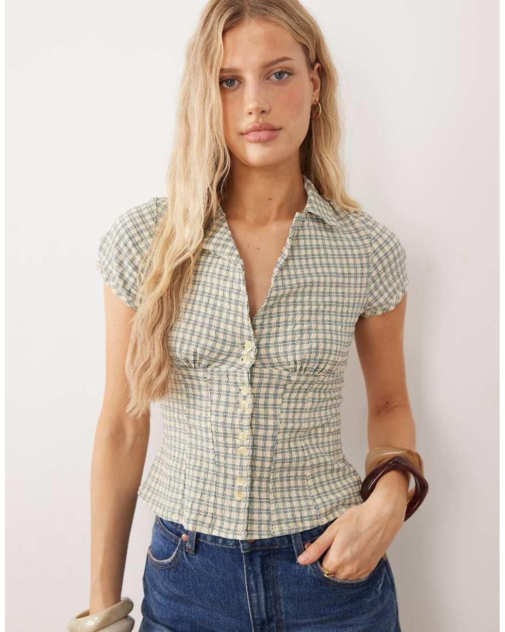 Free People Natural Fitted Short Sleeve Blouse