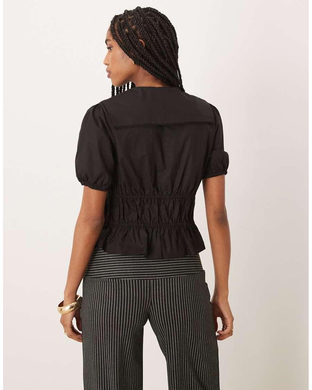 Glamorous Black Short Sleeve Ruched Blouse