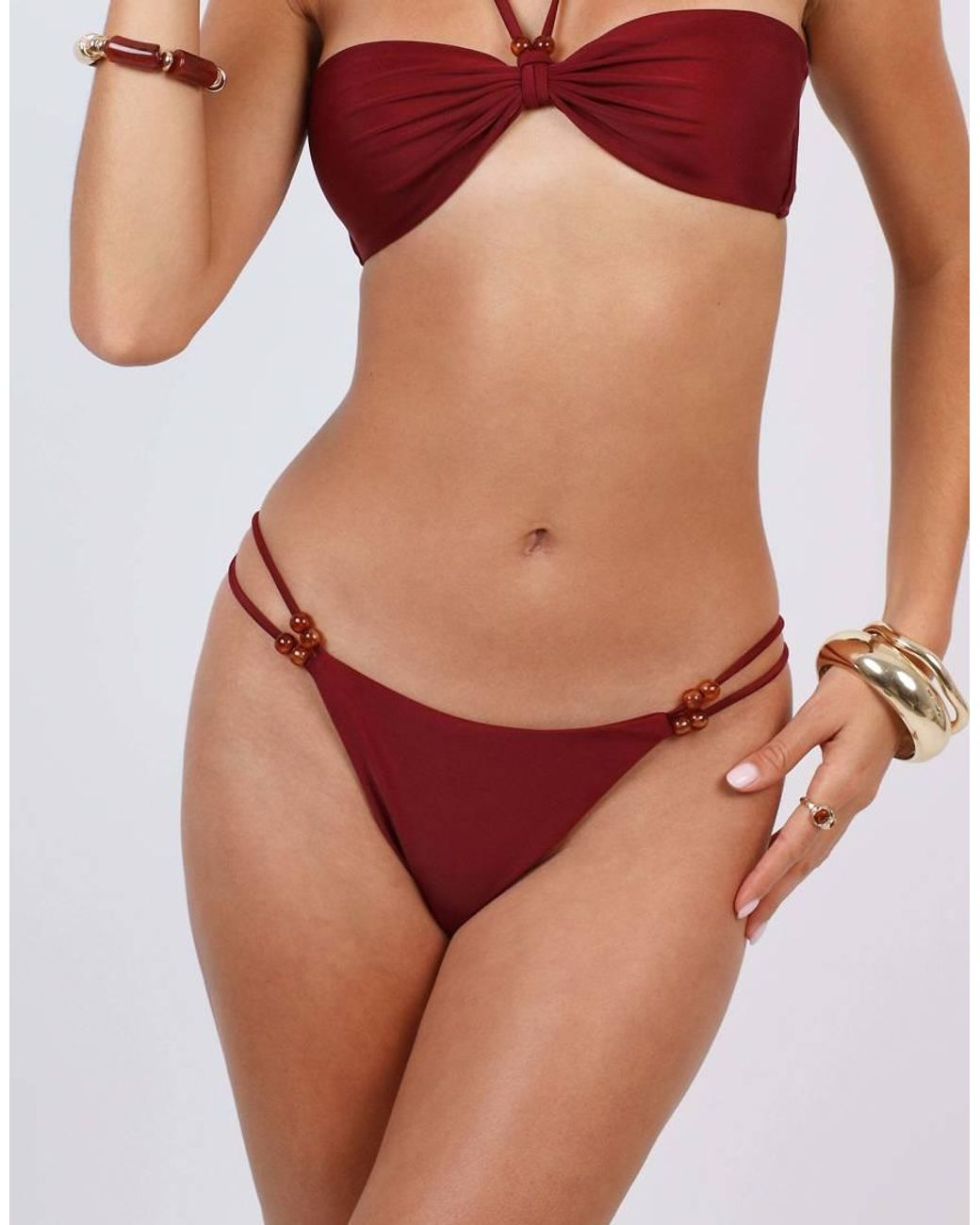 SIMMI Red Double Strap Bikini Bottoms With Bead Detail