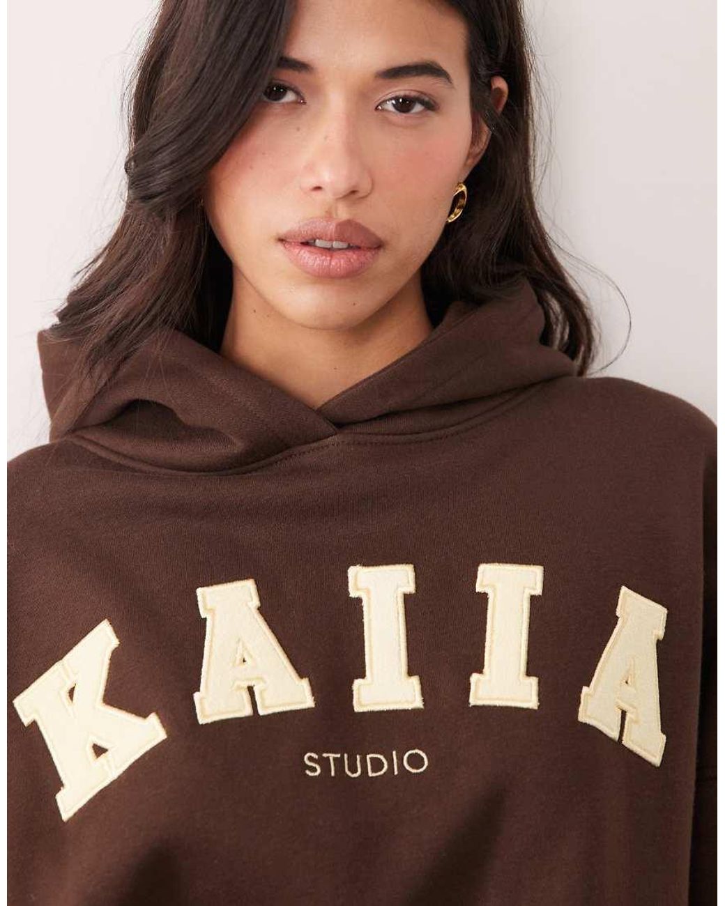 Kaiia Brown Studio Embroidered Logo Oversized Hoodie