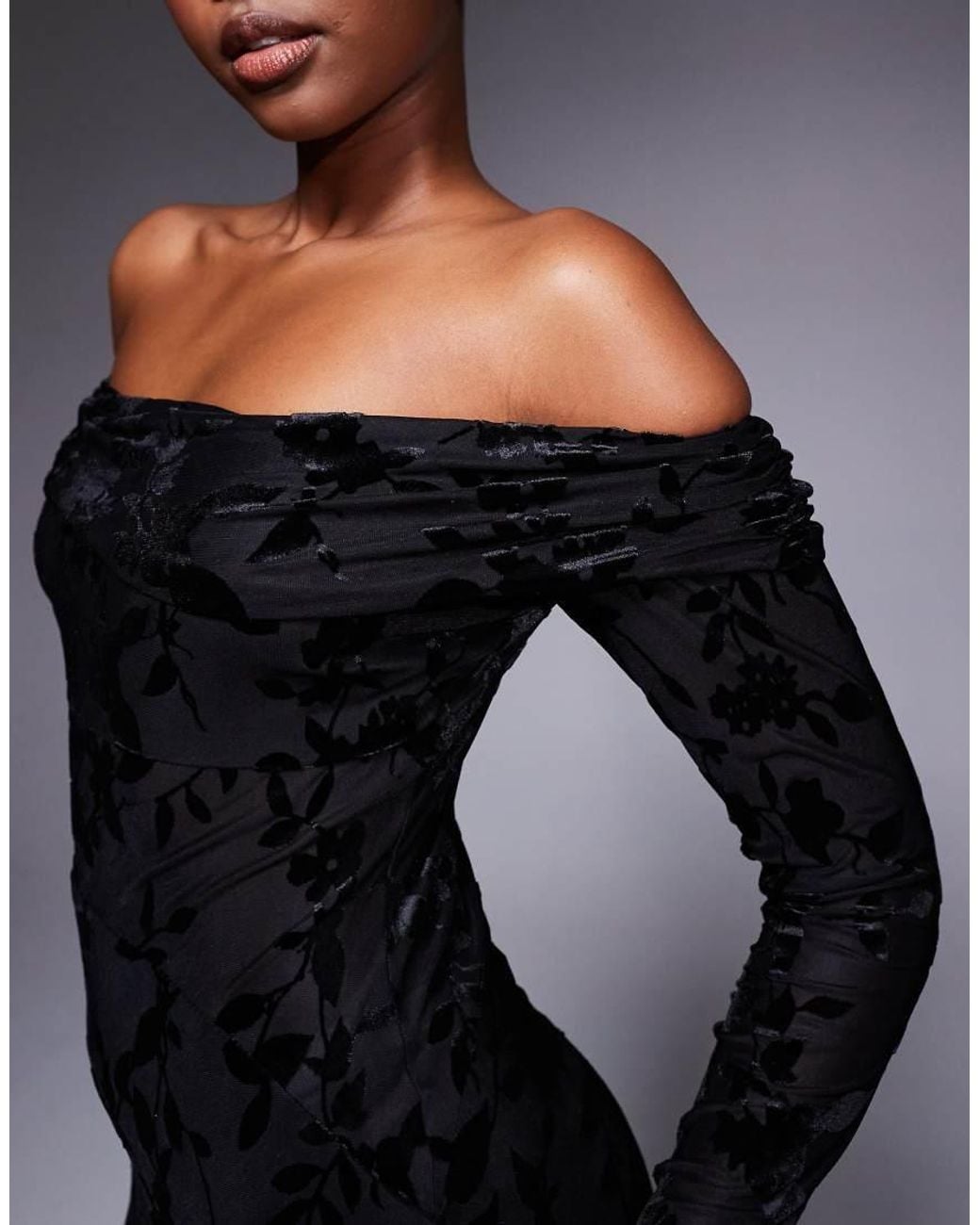 TFNC London Black Off Shoulder Long Sleeve Mini Dress