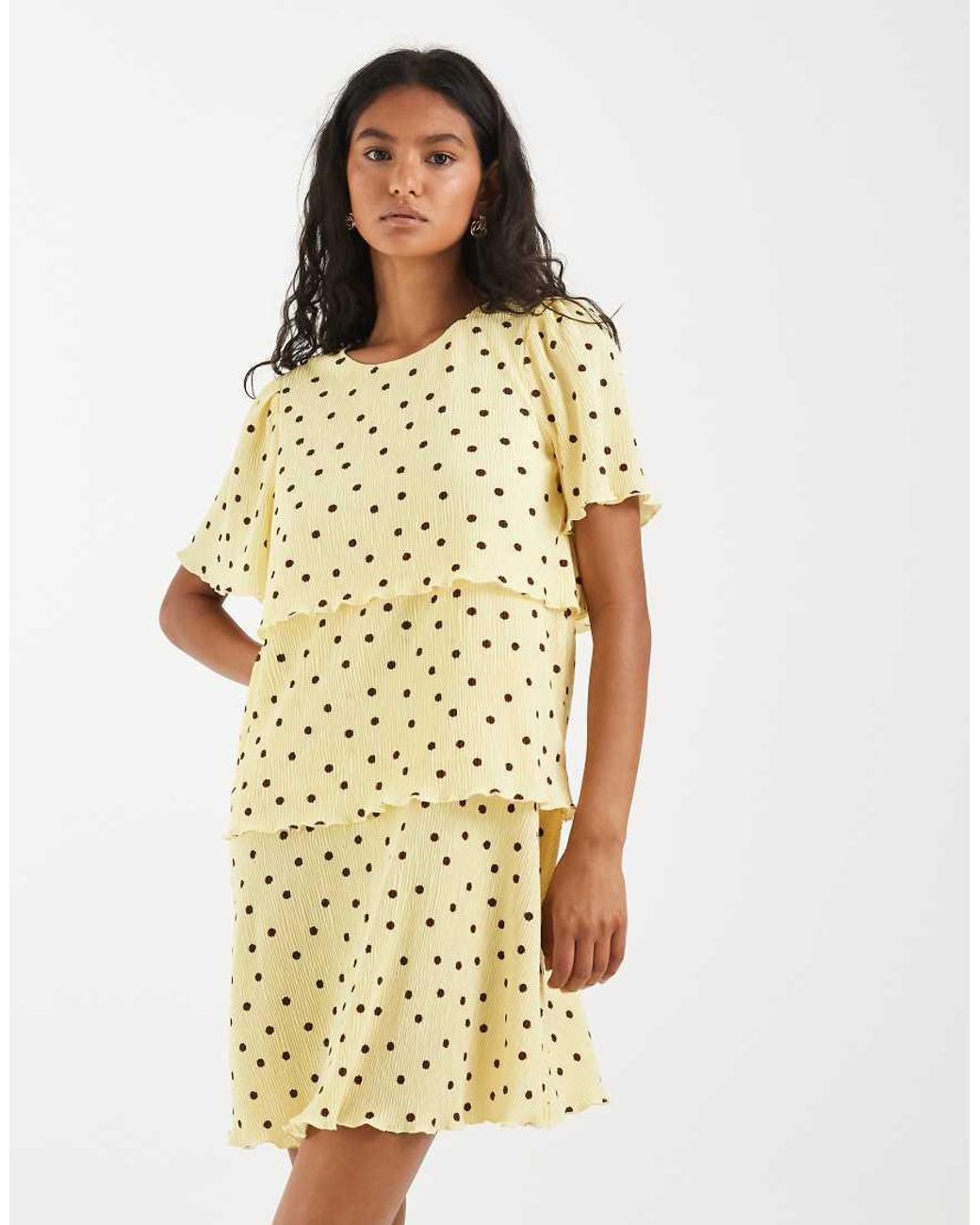 Pieces Natural Textured Tiered Mini Dress