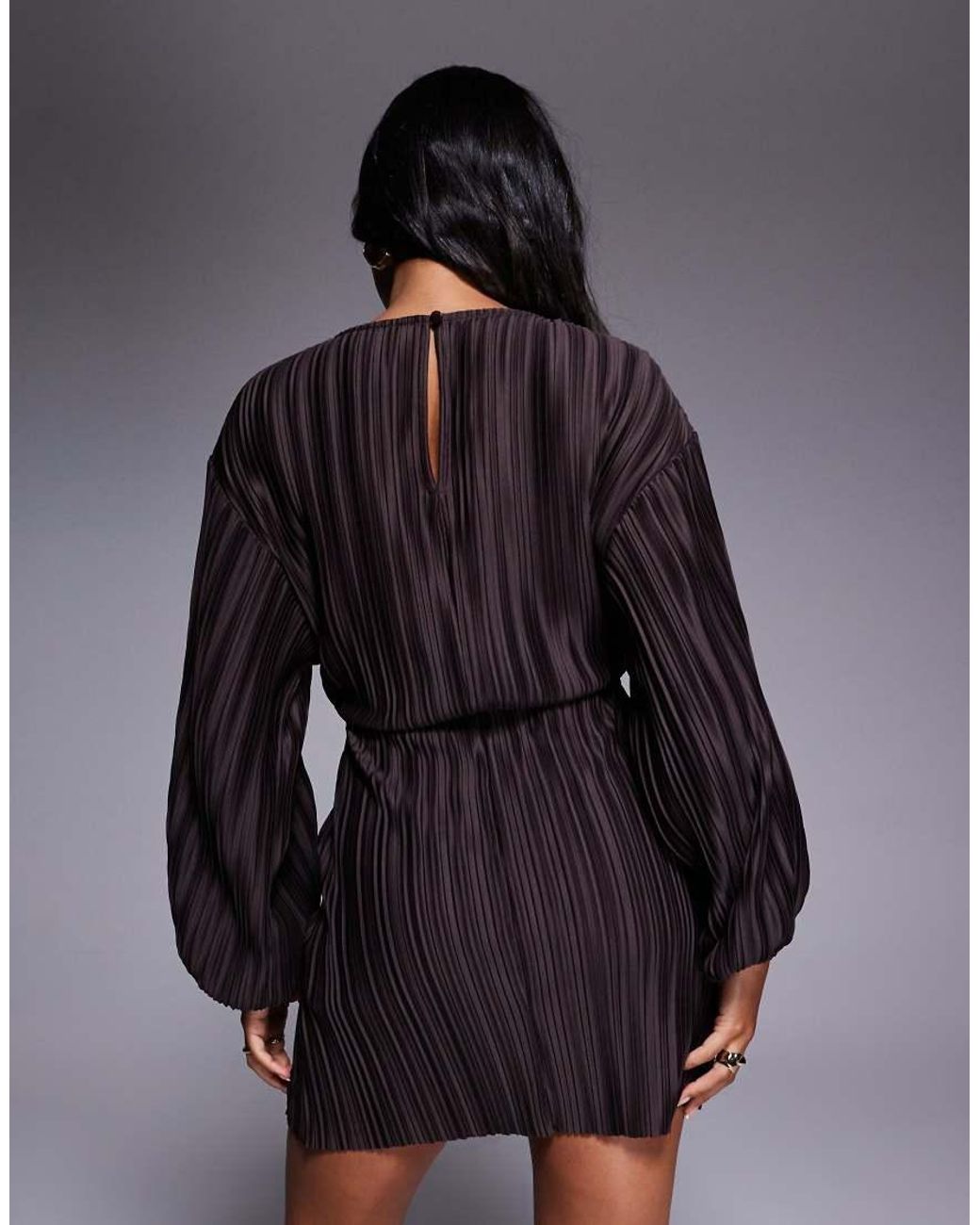 ASOS Purple Plisse Blouson Sleeve And Waist Mini Dress