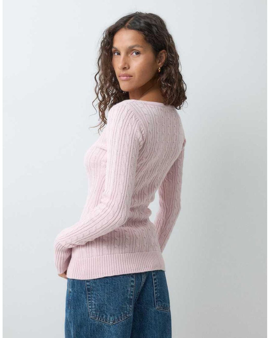 Hollister Pink Icon Logo Fitted Knitted Henley Top