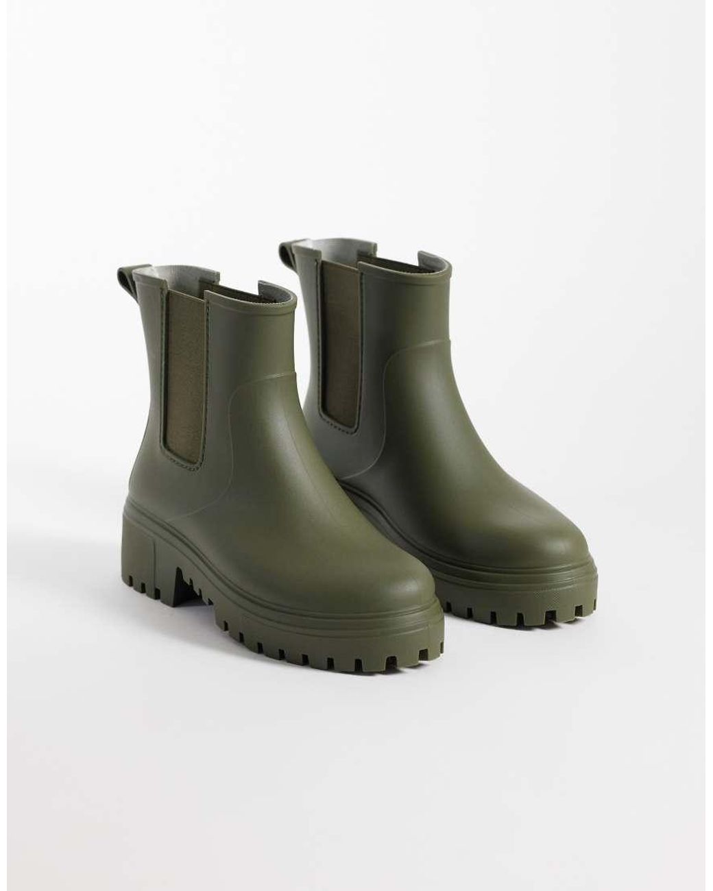 London Rebel Green Phoebe Chunky Chelsea Rain Boots