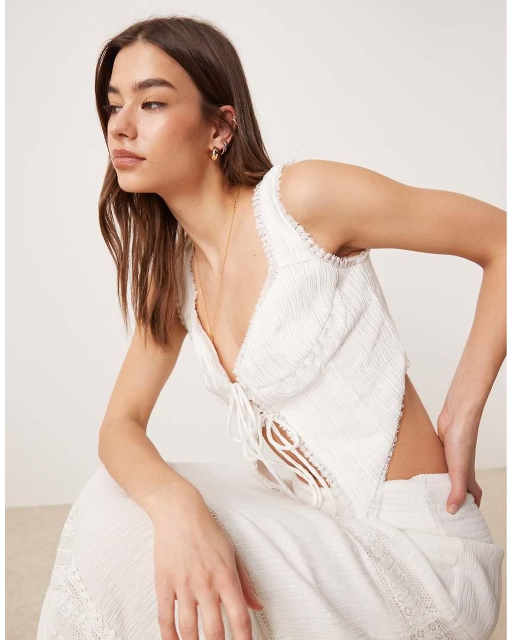 Glamorous Natural Tie-Front Top