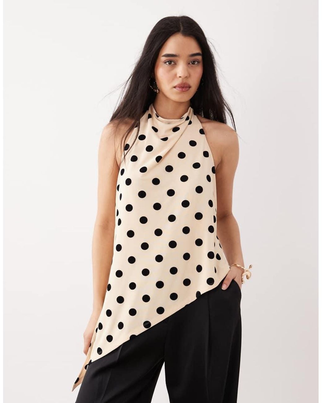 ASOS Multicolor Flocked Mesh Halter Neck Longline Top With Asymmetric Hem