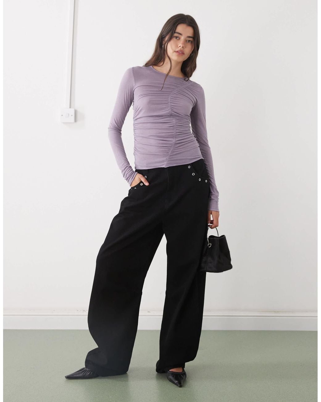 Monki 05913267 Monki Asymmetric Ruched Top in Purple | Lyst Canada