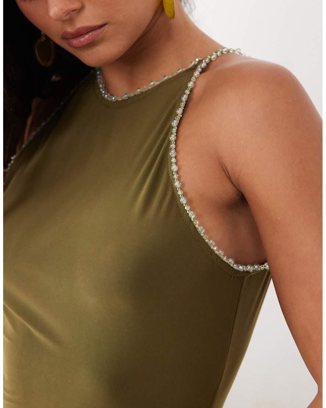 ASOS Green Racer Neck Maxi Dress With Trim Detailing
