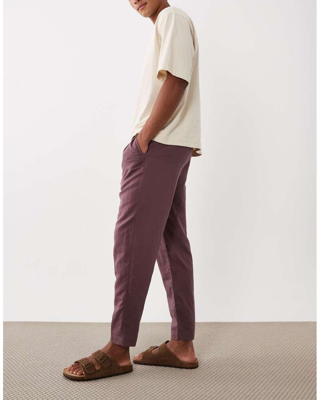 Mango Natural 100% Linen Straight Fit Trousers for men