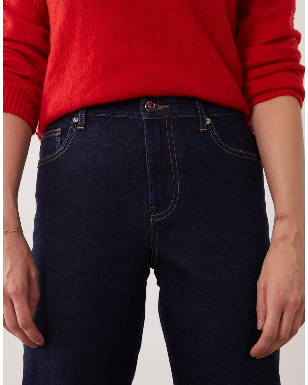 Miss Selfridge Red Mid Rise Straight Leg Jeans