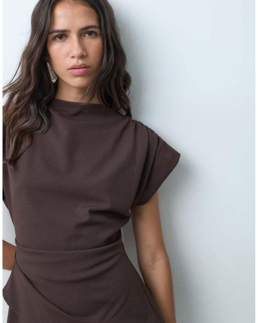 ASOS Gray High Neck Wide Leg Jumpsuit With Asymmetric Bodice Detail