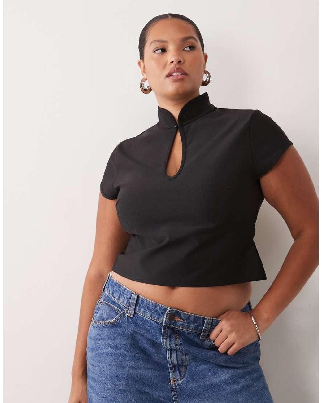 ASOS Black Asos Design Curve High Neck Collar Cut Out Top With Hook And Bar Detail