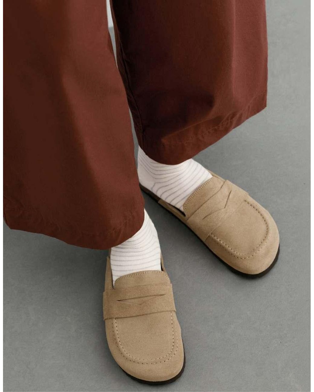 Oysho White Split-suede Mules
