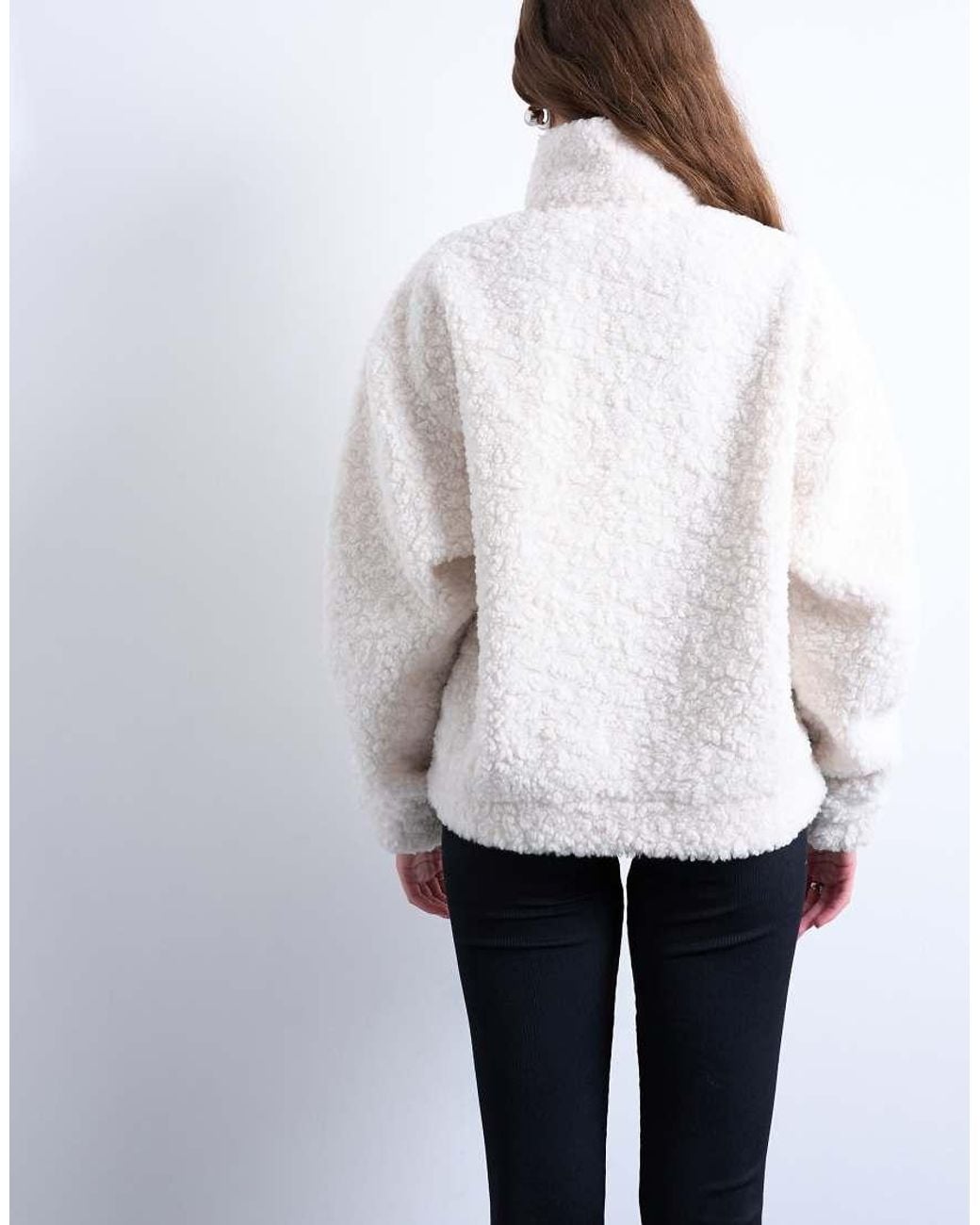 TOPSHOP White Borg Quarter Zip Top