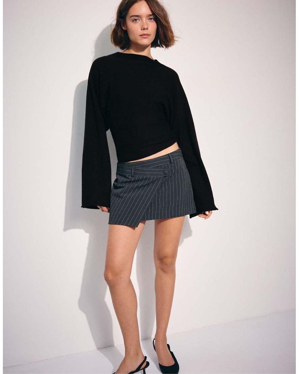 Stradivarius Blue Stand Collar Knit Jumper With Kimono Sleeves