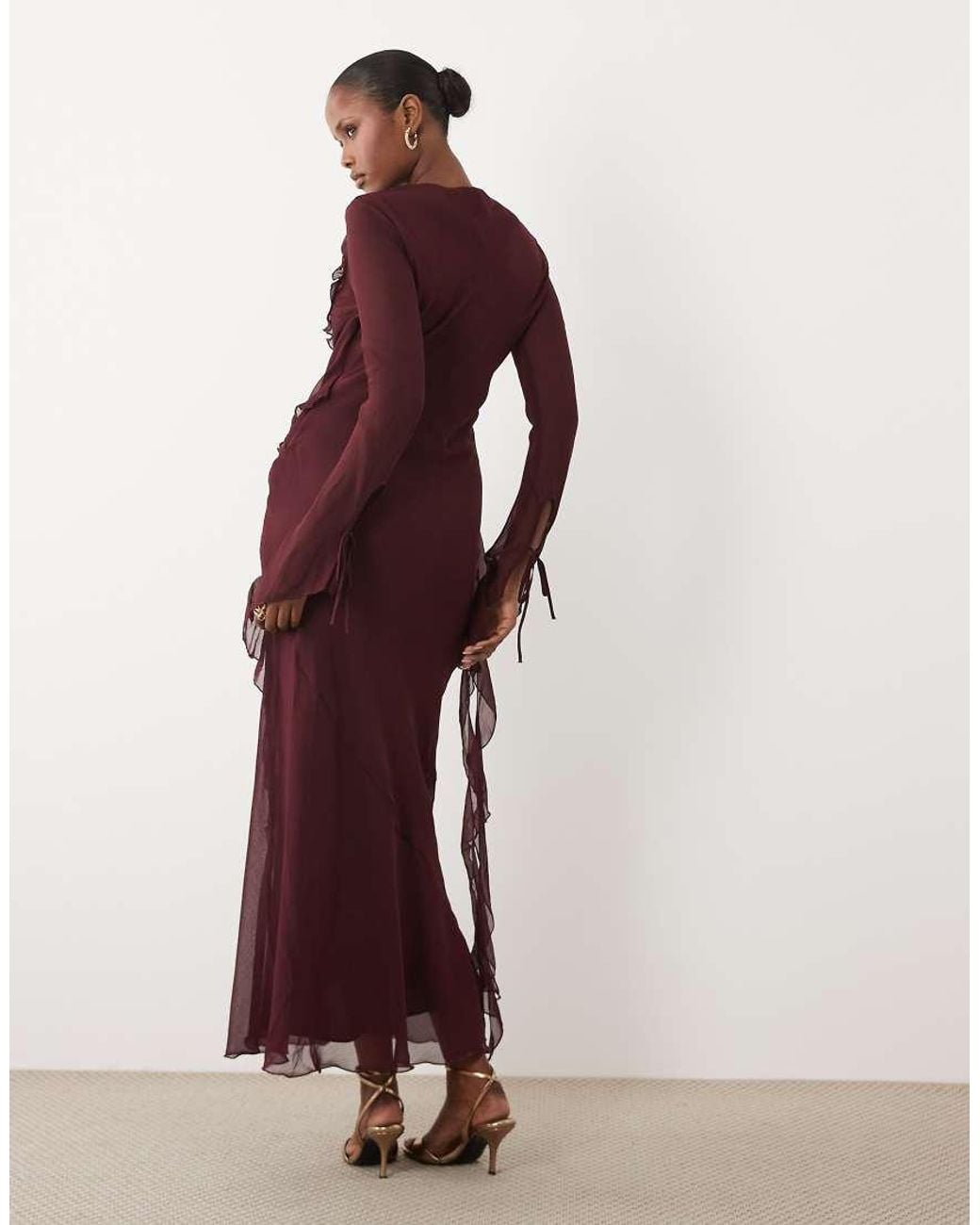 DASKA Purple Chiffon Ruffle Maxi Dress