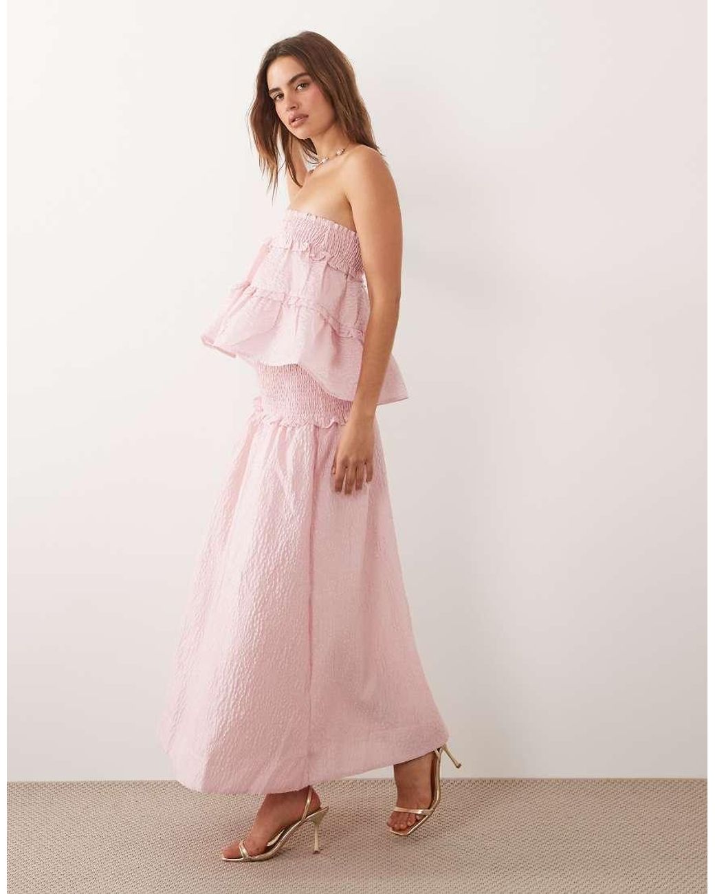 Sister Jane Pink Prim Organza Shirred Waist Maxi Skirt Co-Ord