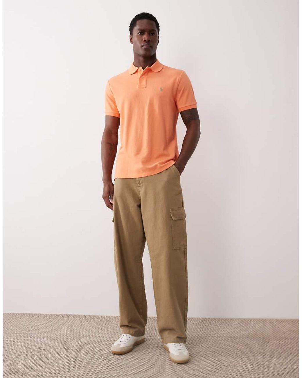 Polo Ralph Lauren Orange Icon Logo Custom Slim Fit Pique Polo for men