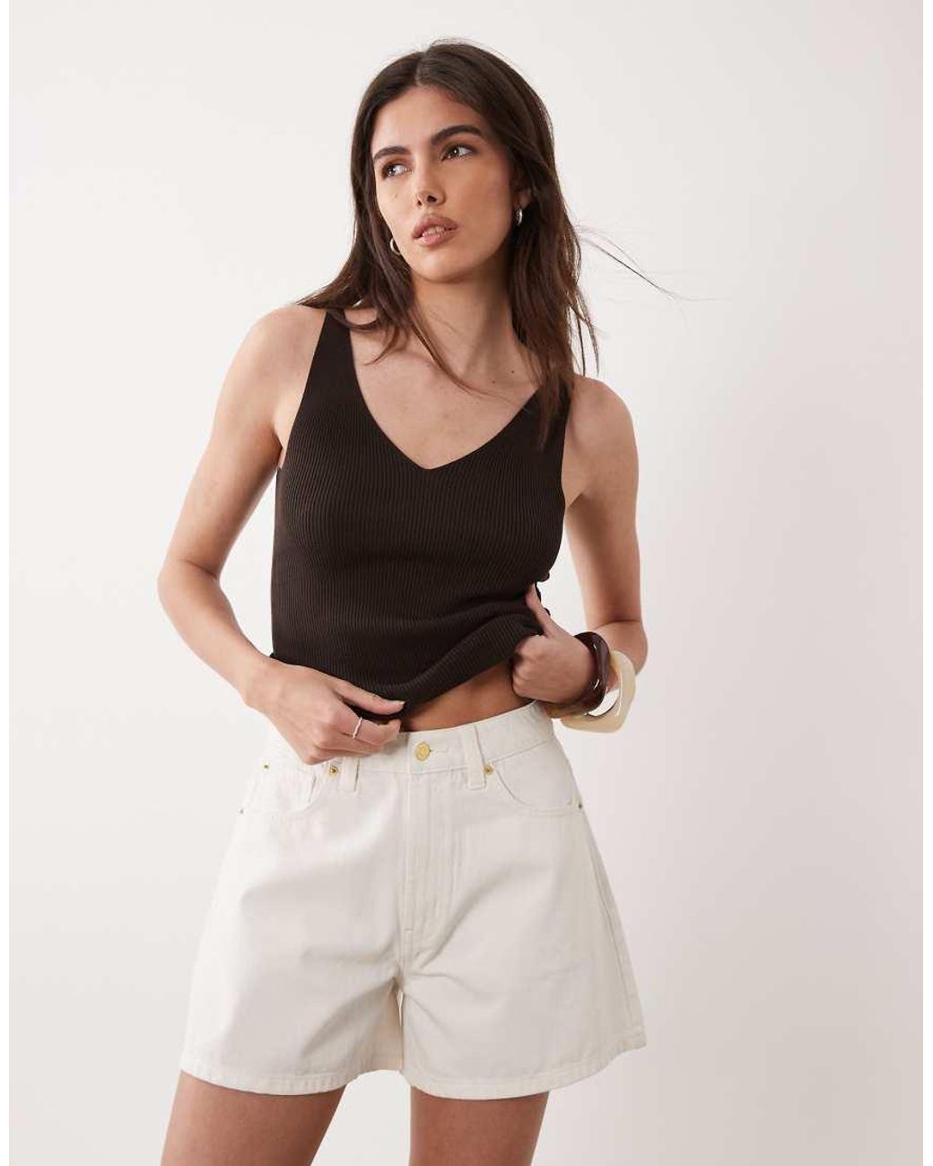 ASOS Natural Denim Longer A Line Short