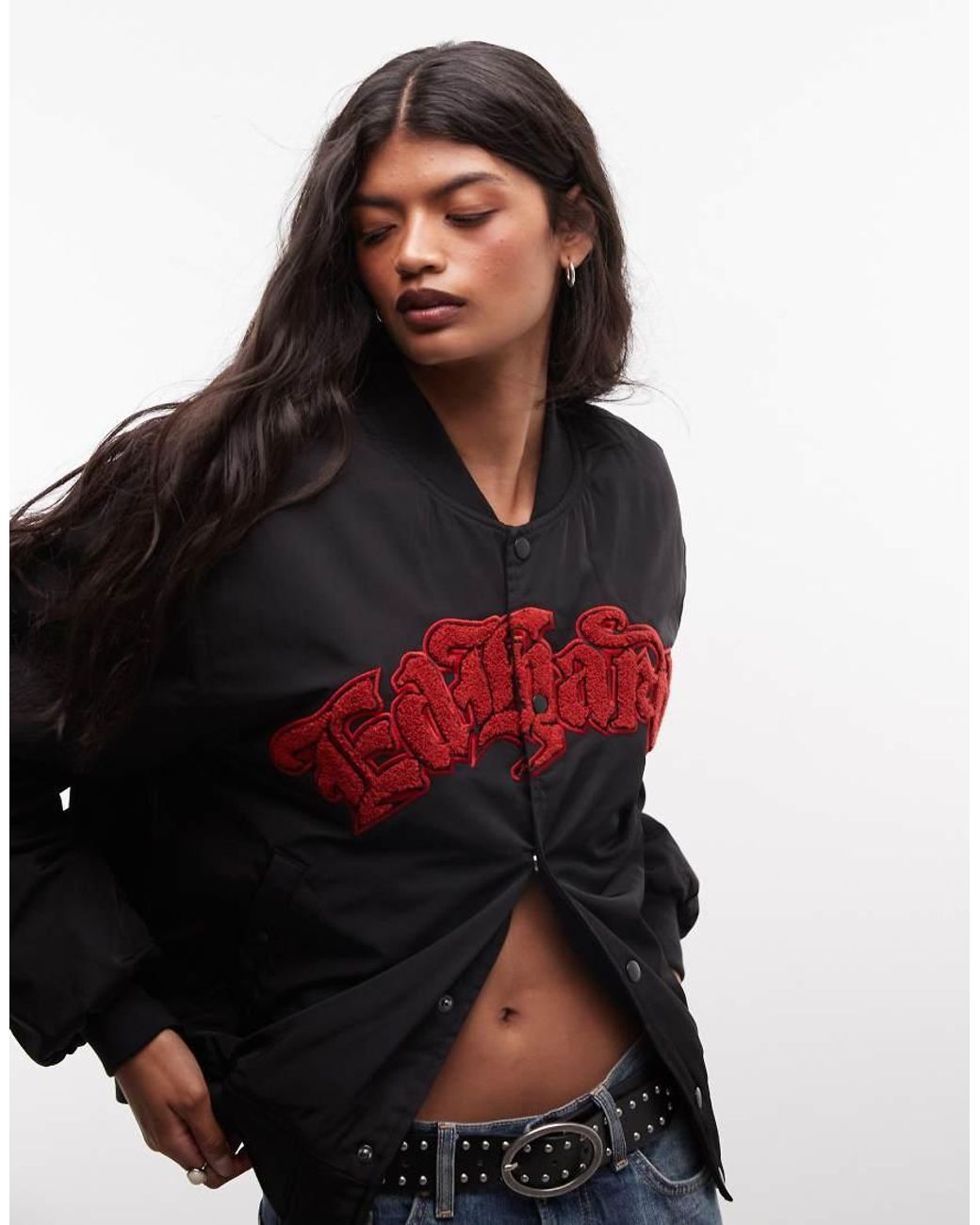 Ed Hardy Black Gothic Flaming Eagle Ruched Sleeve Bomber Jacker