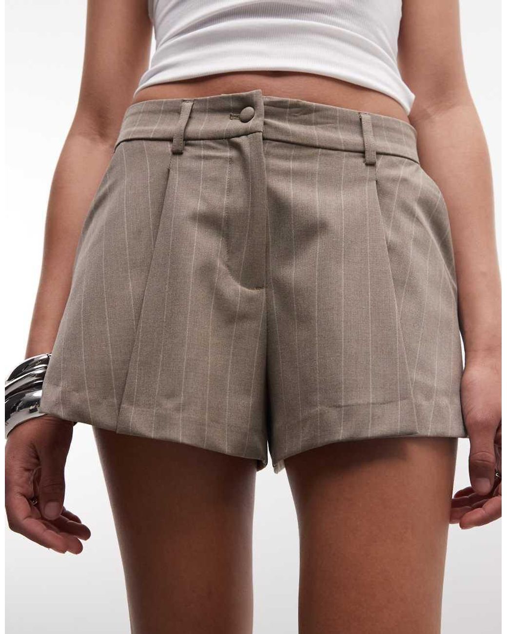 Monki White Pleated Tailored Shorts