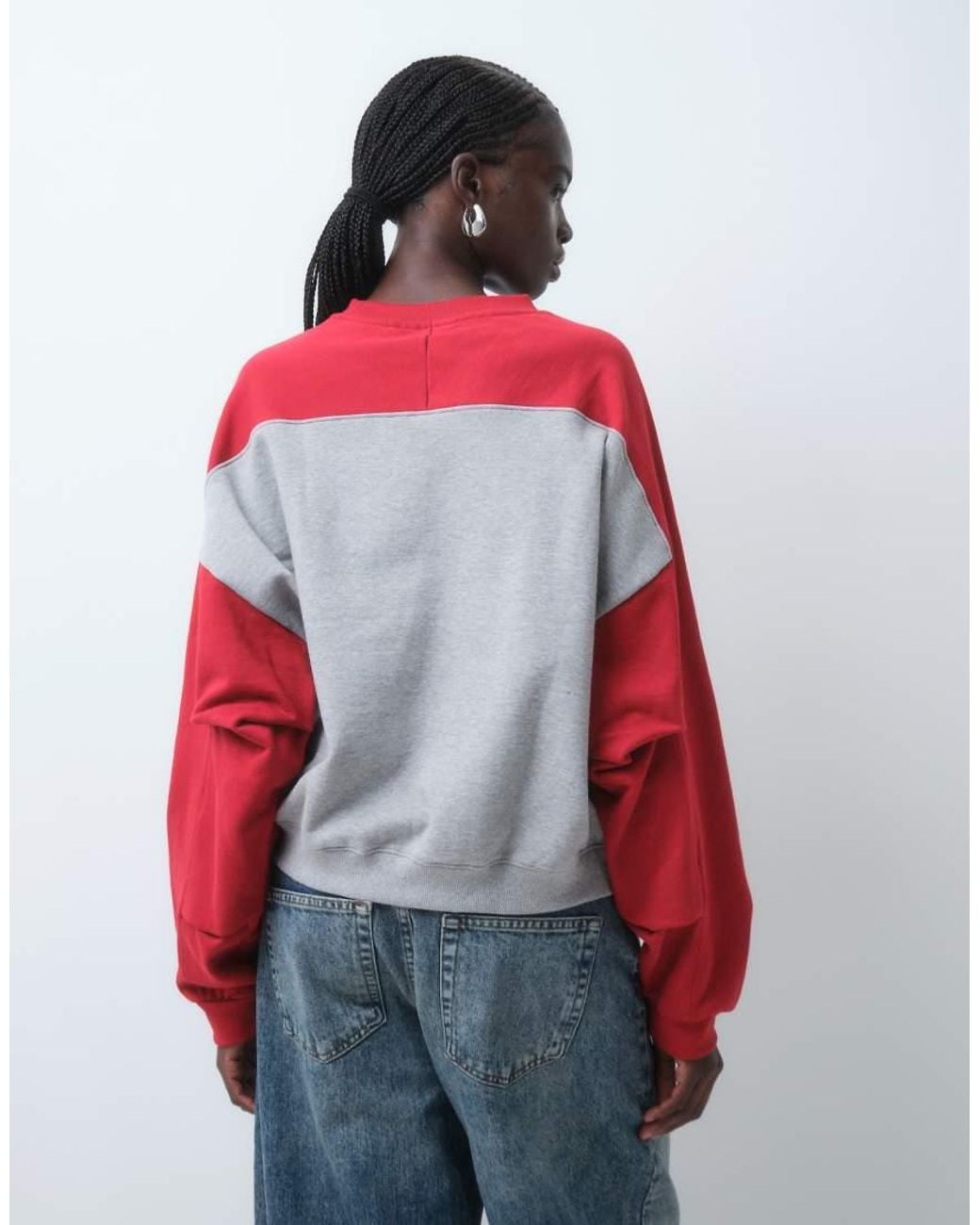 ASOS Red Disney Sweatshirt With Mickey And Friends Ski Print With Pleat Sleeve Detail