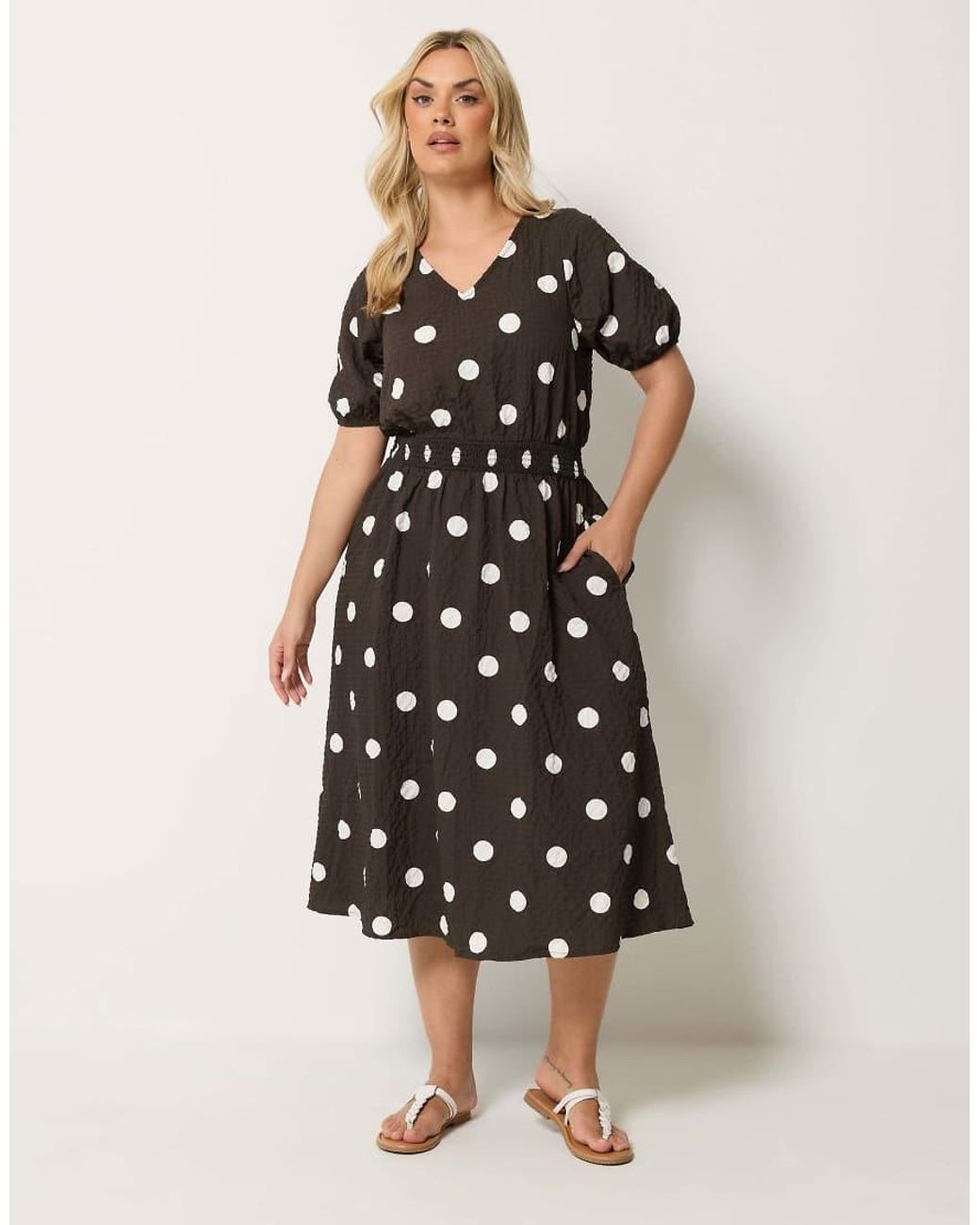 Yours Clothing Brown Polka Dot Midi Smock Dress