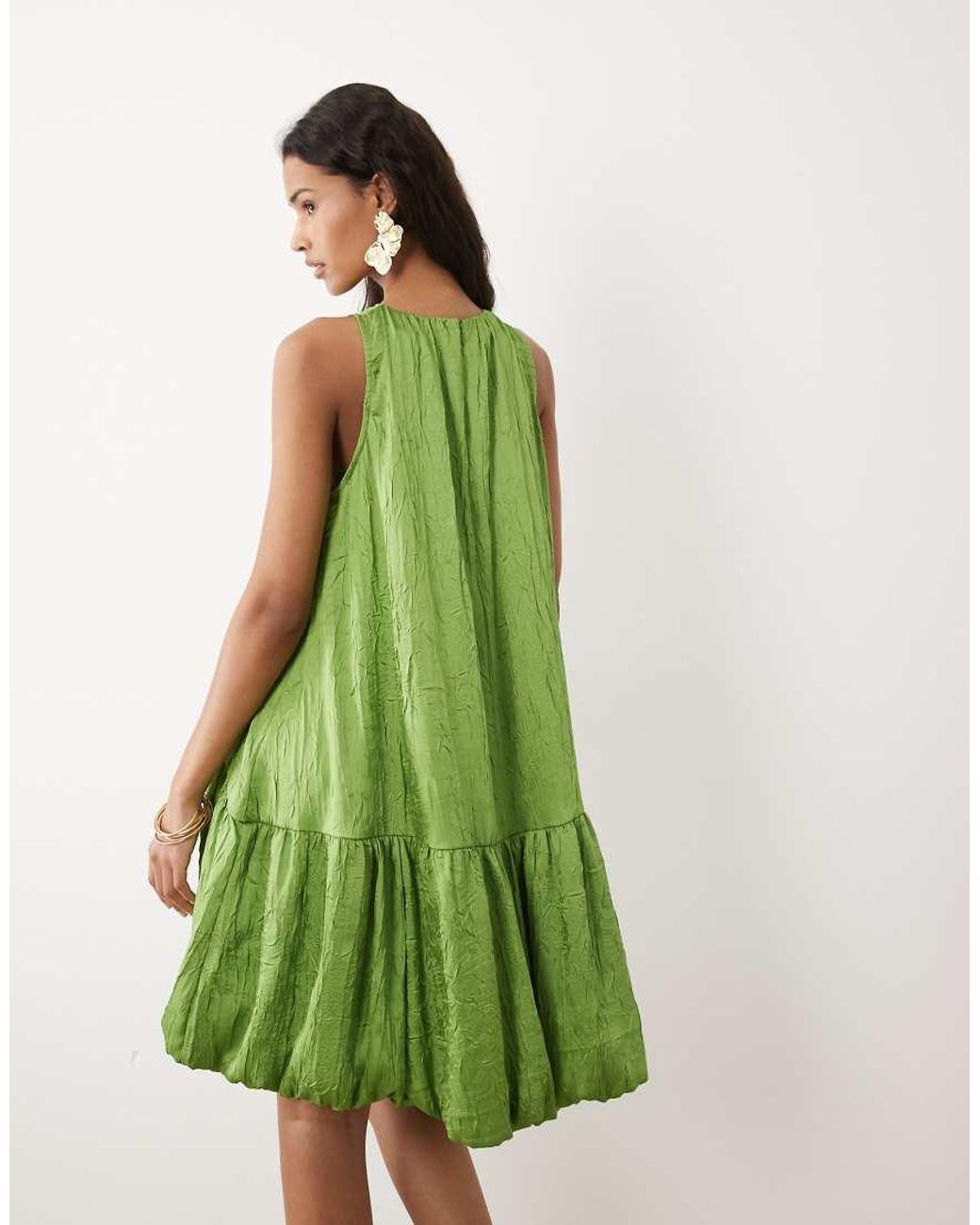 ASOS Green Satin Mini Racer Dress With Asym Bubble Hem
