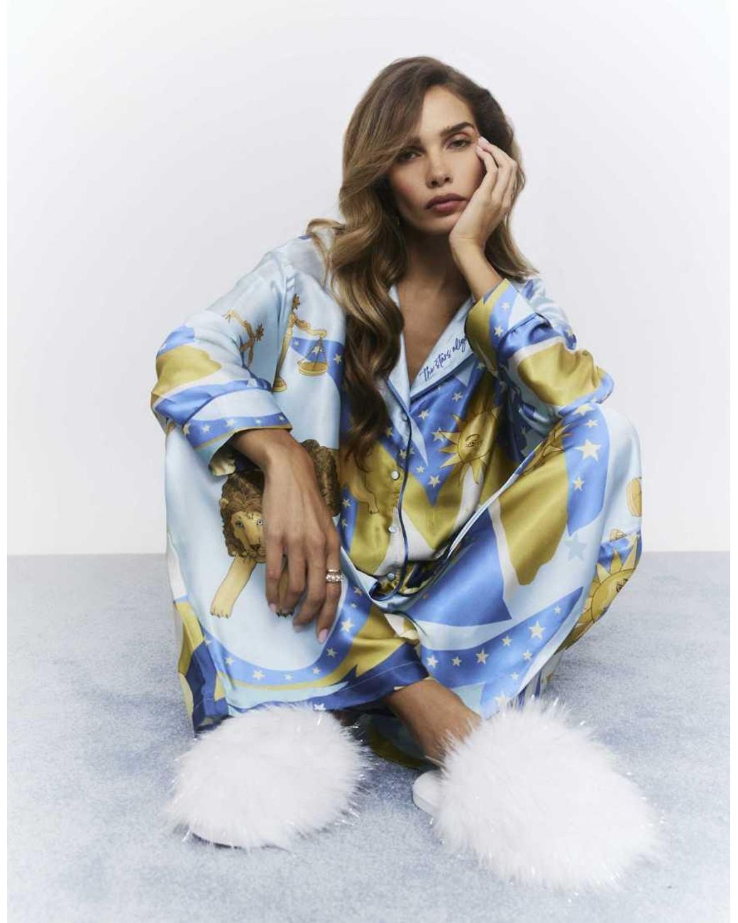 River Island Blue Satin Astrology Pyjama Set