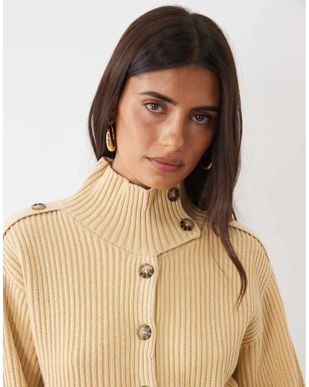 Gina Tricot Natural Funnel Neck Cardigan