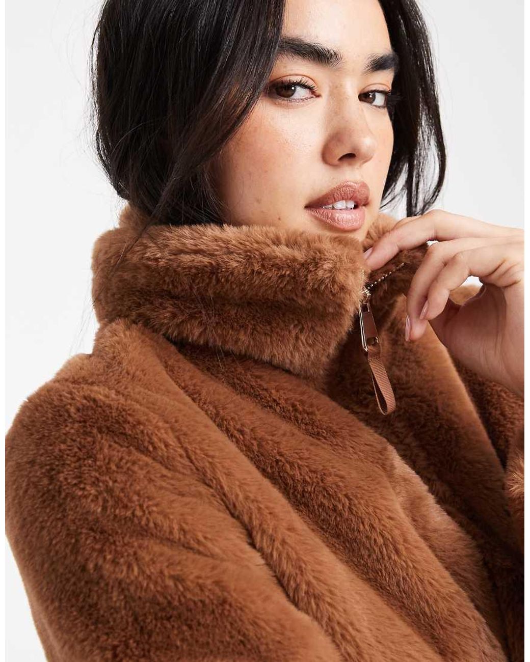 New Look Brown Faux Fur Zip Up Jacket