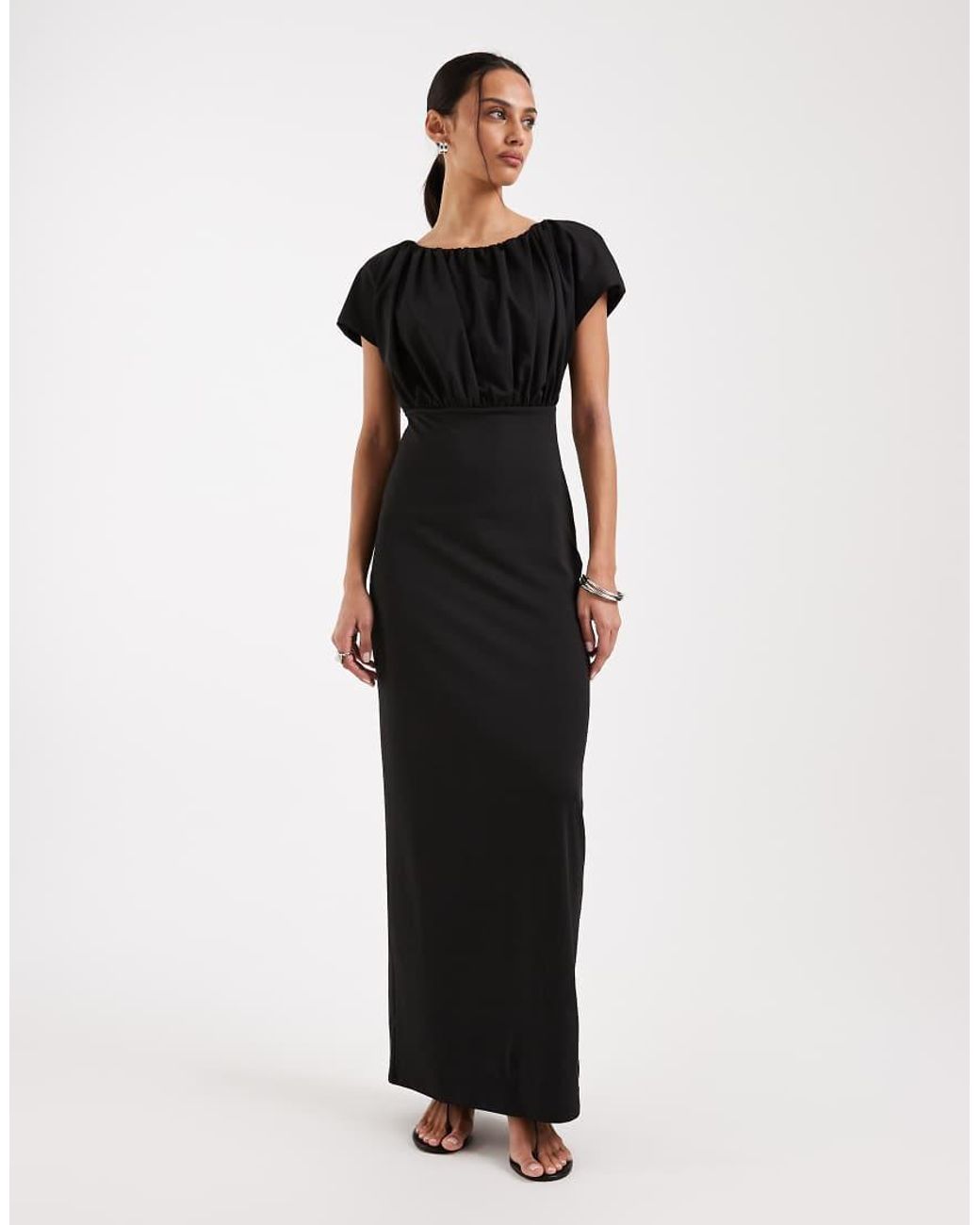4th & Reckless Black Bodycon Maxi Dress With Soft Jersey Draped Top And Tie Open Back Detailing
