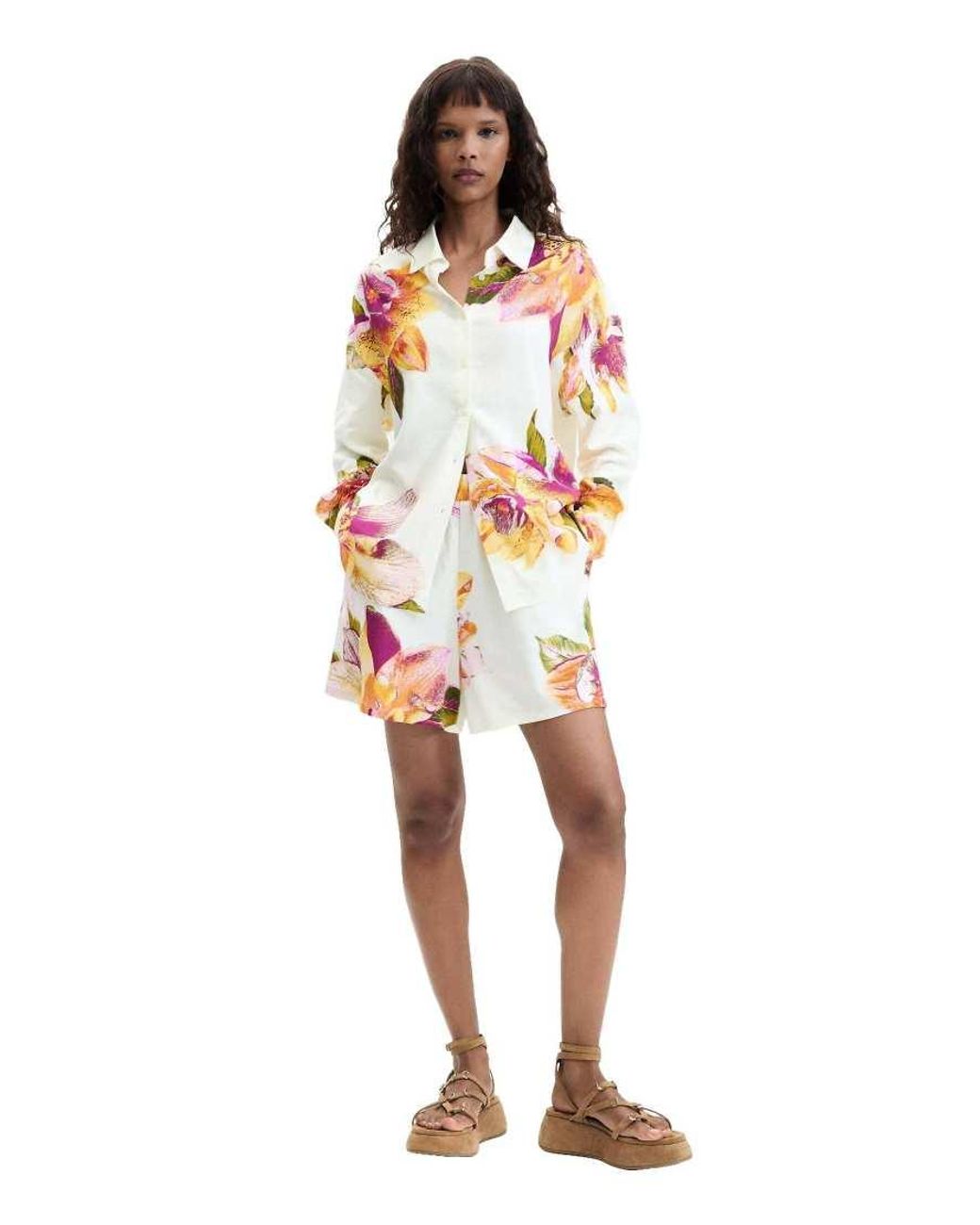 Desigual White Printed Floral Shirt
