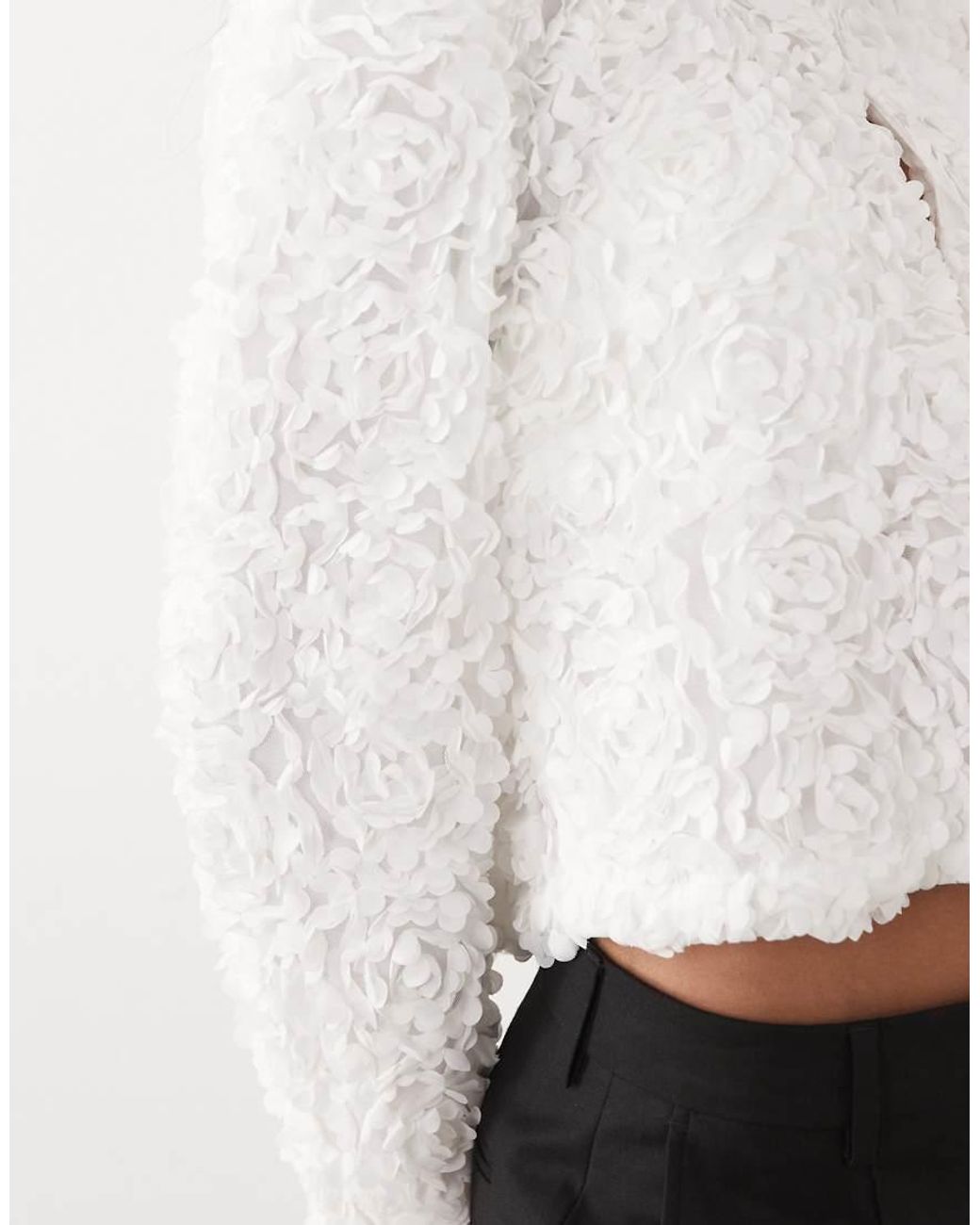 Vila White Floral Jacquard Clasp Front Top