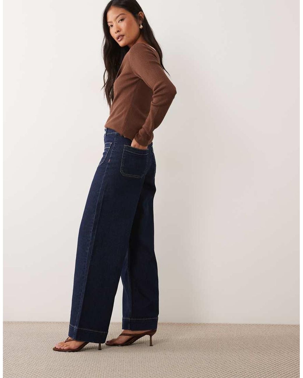 Vero Moda Blue Kayla High Rise Wide Leg Jeans With Pocket Detail